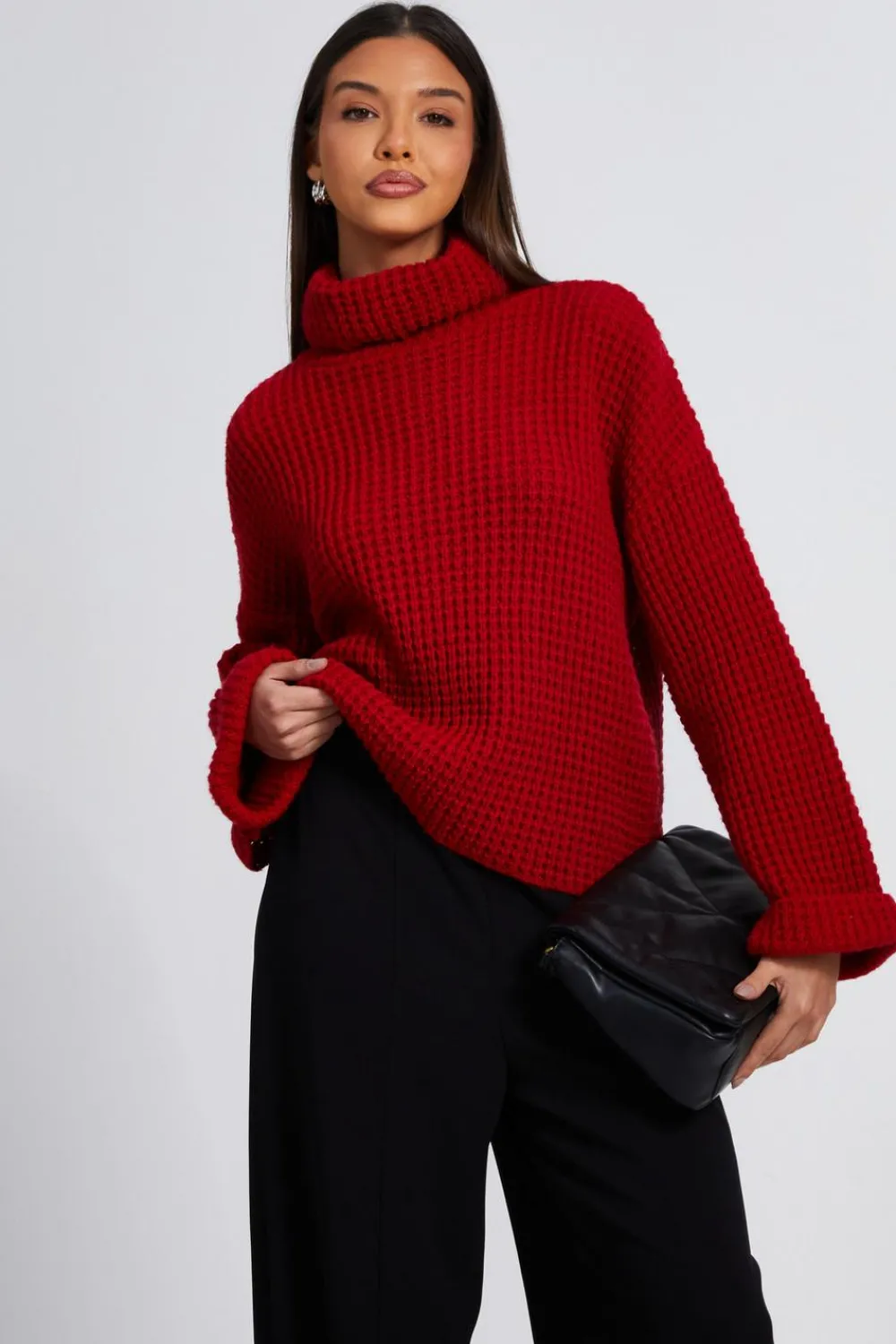 Quiz Trending: Red|Knitwear>Knitted Roll Neck Jumper