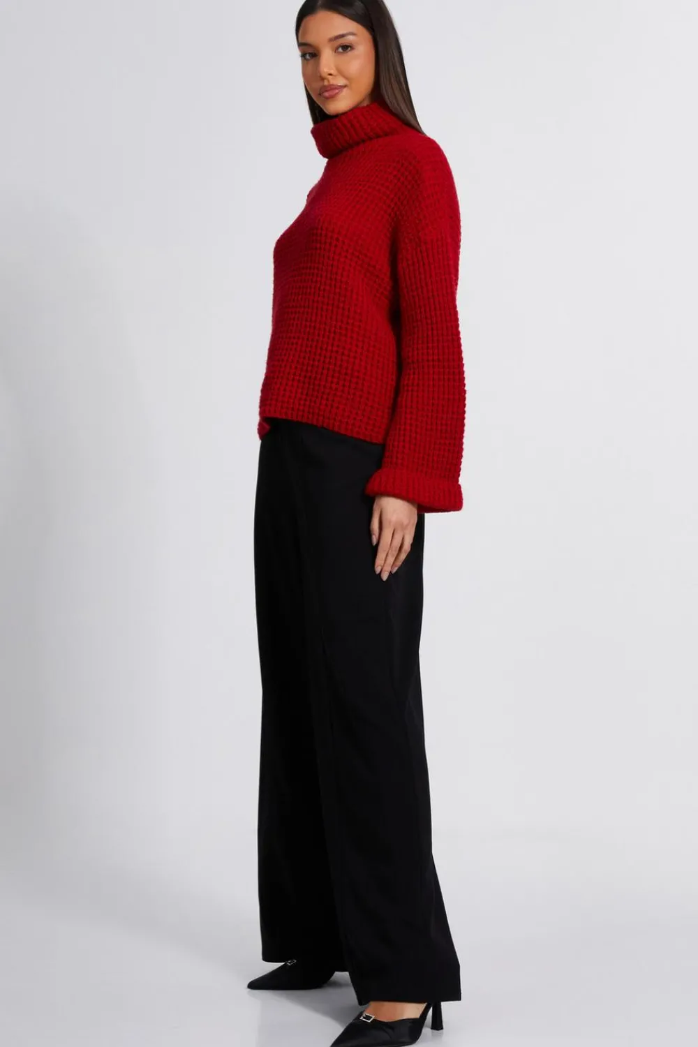 Quiz Trending: Red|Knitwear>Knitted Roll Neck Jumper