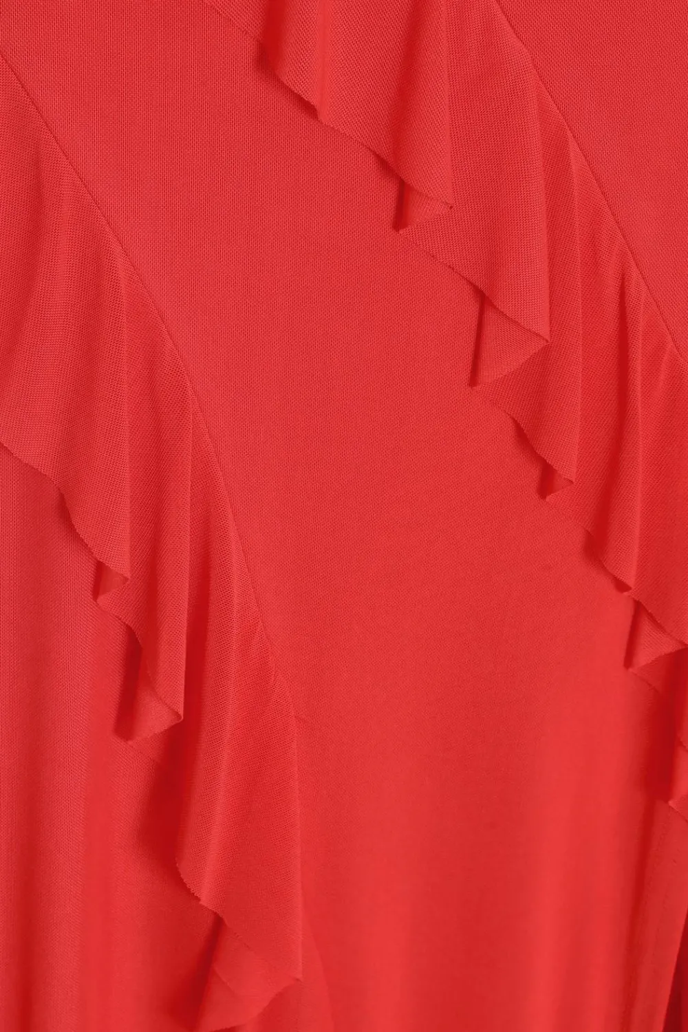 Quiz Trending: Red|Holiday>Red Mesh Ruffle Maxi Dress
