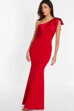 Quiz Prom Dresses|Prom & Ball>Red One Shoulder Bow Maxi Dress