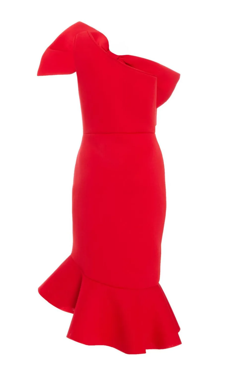 Quiz Evening Dresses|Christening Guest>Red One Shoulder Bow Midi Dress