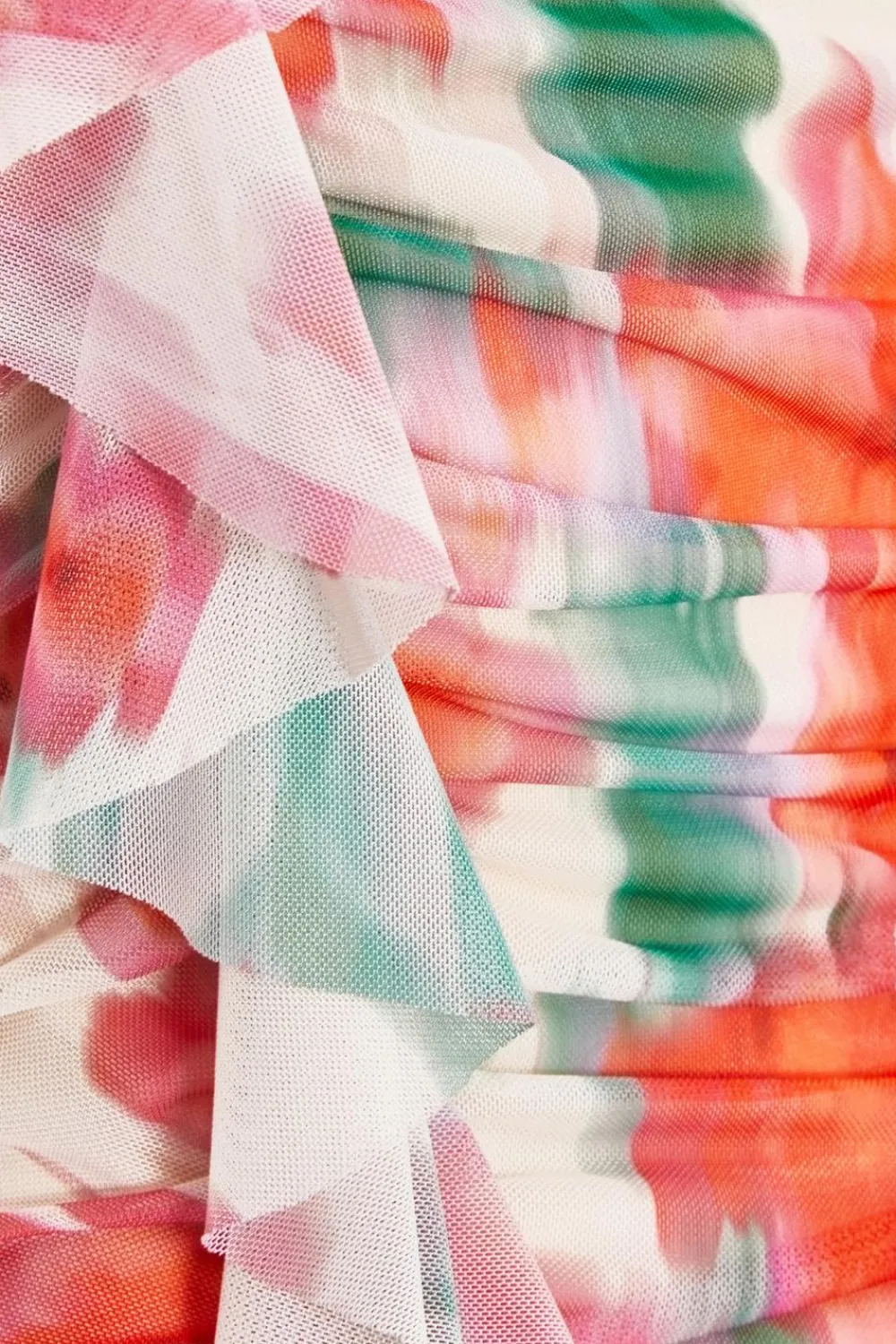 Quiz Summer Tops|Day Tops>Red Printed Mesh Ruffle Top