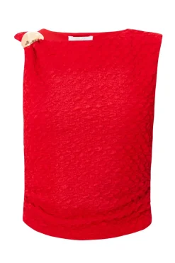 Quiz Going Out Tops|Crop Tops>Red Textured Crop Top