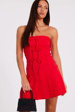 Quiz Trending: Red|Going Out>Tie Front Mini Dress