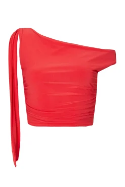 Quiz Going Out Tops|Crop Tops>Red Tie Shoulder Crop Top