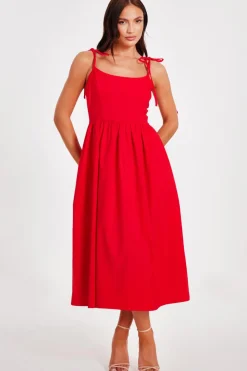 Quiz Trending: Red|Summer Clothes>Red Tie Shoulder Midi Dress