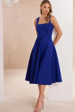 Quiz Evening Dresses|Day At The Races>Royal Blue A-Line Midi Dress