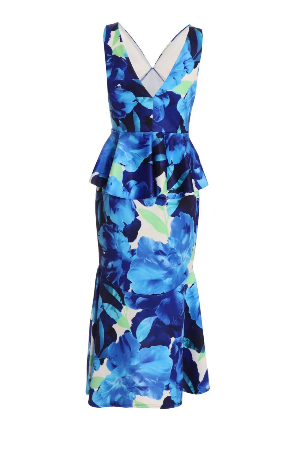 Quiz Florals|Wedding Guest Dresses>Royal Blue Floral Frill Midi Dress