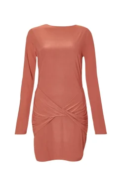 Quiz Going Out|Dresses>Rust Twist Front Mini Dress