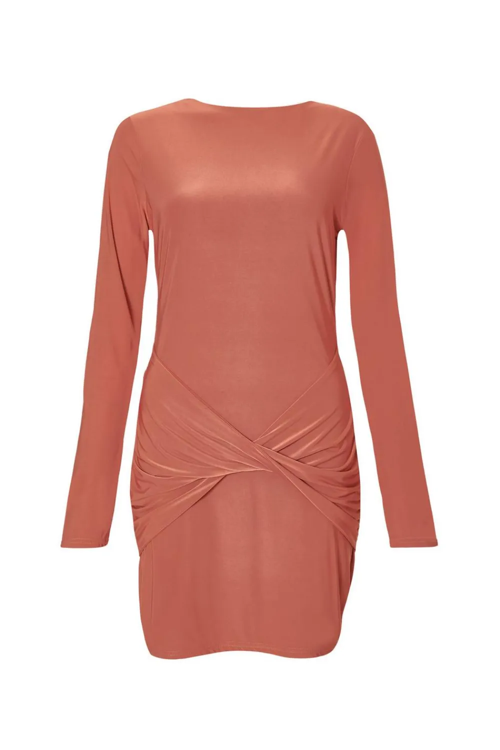 Quiz Going Out|Dresses>Rust Twist Front Mini Dress