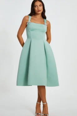 Quiz Evening Dresses|Day At The Races>Sage Diamante Bow Midi Dress