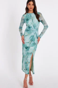 Quiz Day At The Races|Going Out>Sage Printed Diamante Midaxi Dress