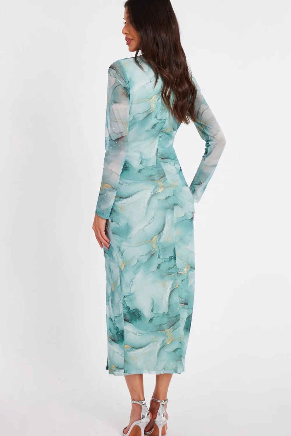 Quiz Day At The Races|Going Out>Sage Printed Diamante Midaxi Dress