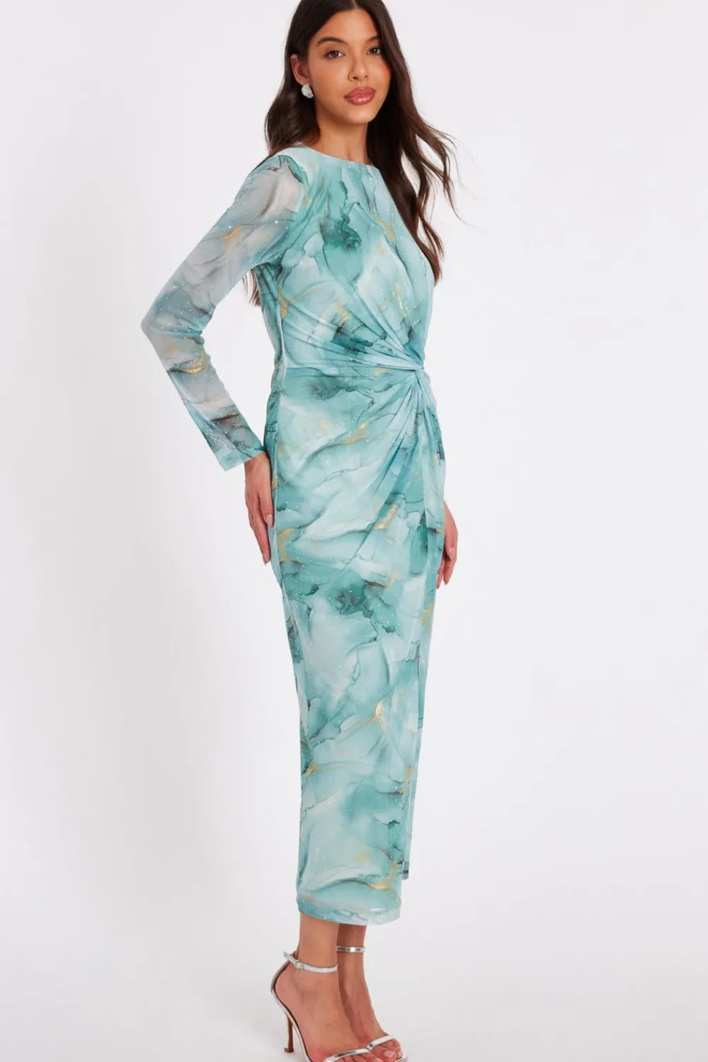 Quiz Day At The Races|Going Out>Sage Printed Diamante Midaxi Dress