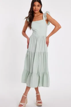 Quiz Summer Clothes|Holiday>Sage Tiered Midi Dress