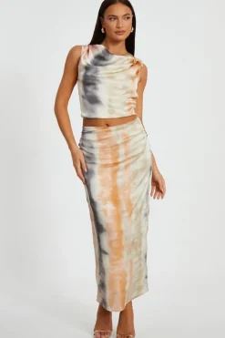 Quiz Summer Tops|Going Out Tops>Satin Marble Print Crop Top