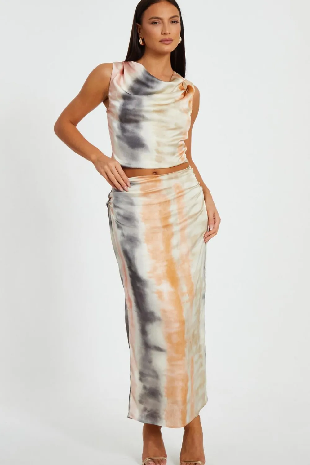 Quiz Summer Clothes|Skirts>Satin Marble Print Maxi Skirt
