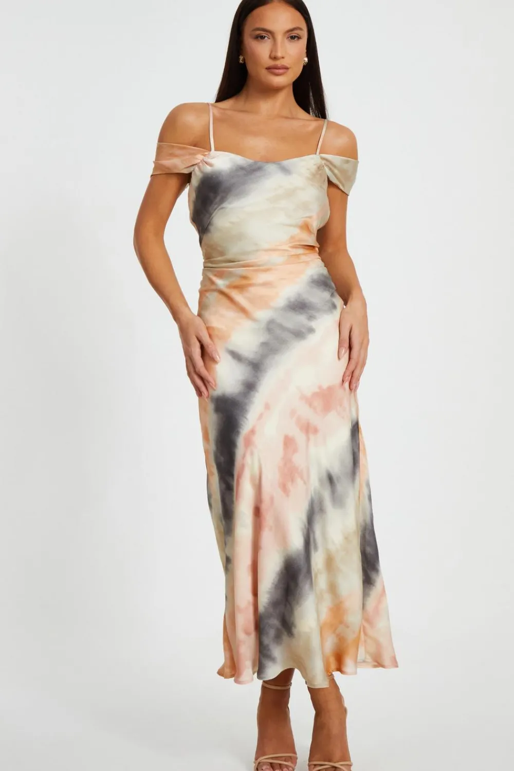 Quiz Day At The Races|Christening Guest>Satin Marble Print Midaxi Dress
