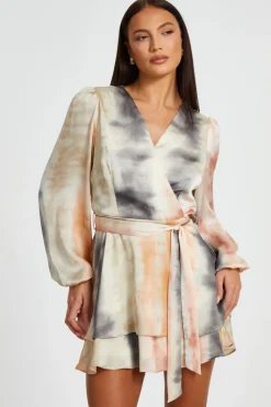 Quiz Holiday|Going Out>Satin Marble Print Wrap Dress