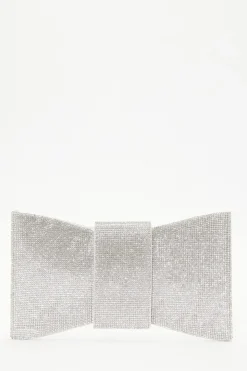 Quiz Bags>Silver Diamante Bow Bag