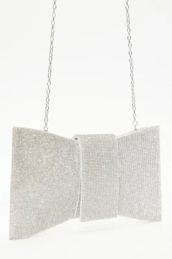 Quiz Bags>Silver Diamante Bow Bag