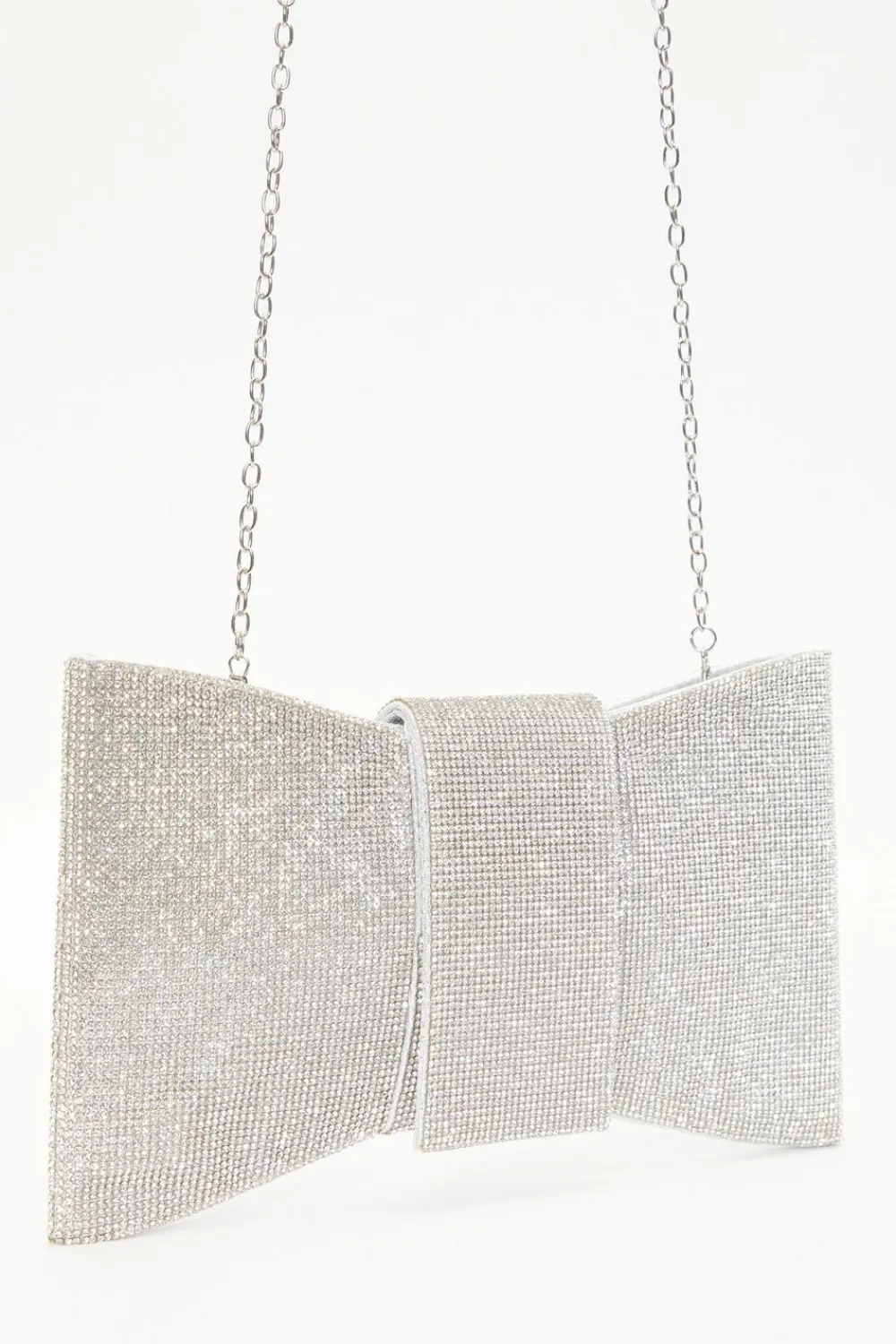 Quiz Bags>Silver Diamante Bow Bag