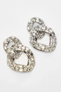 Quiz Wedding Accessories|Jewellery>Silver Diamante Chain Drop Earrings