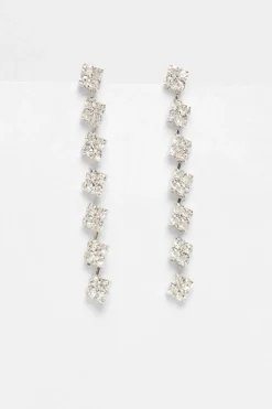 Quiz Wedding Accessories|Jewellery Sets>Silver Diamante Drop Earrings