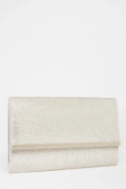Quiz Bags|Shoe & Bag Sets>Silver Diamante Envelope Clutch Bag
