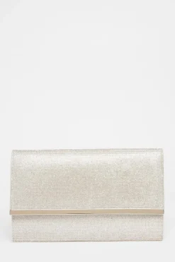 Quiz Bags|Shoe & Bag Sets>Silver Diamante Envelope Clutch Bag