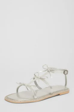 Quiz Shoe & Bag Sets|Flats>Silver Diamante Flat Sandals