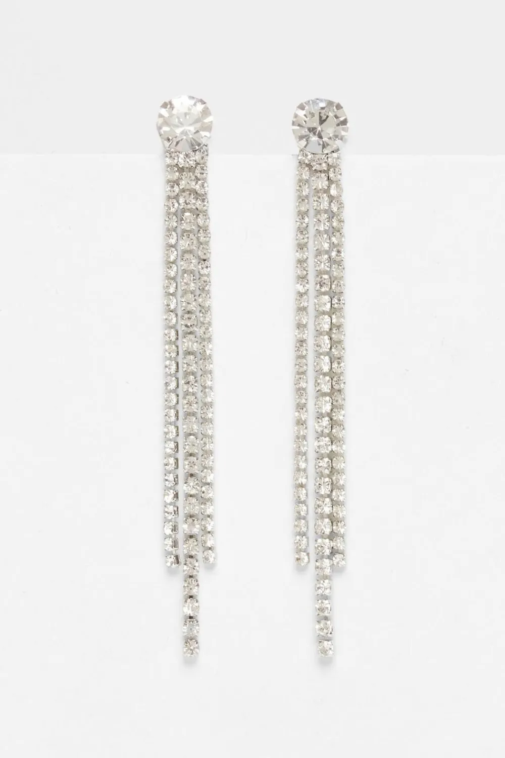 Quiz Wedding Accessories|Jewellery>Silver Diamante Fringe Earrings