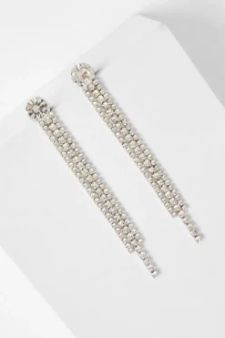 Quiz Wedding Accessories|Jewellery>Silver Diamante Fringe Earrings