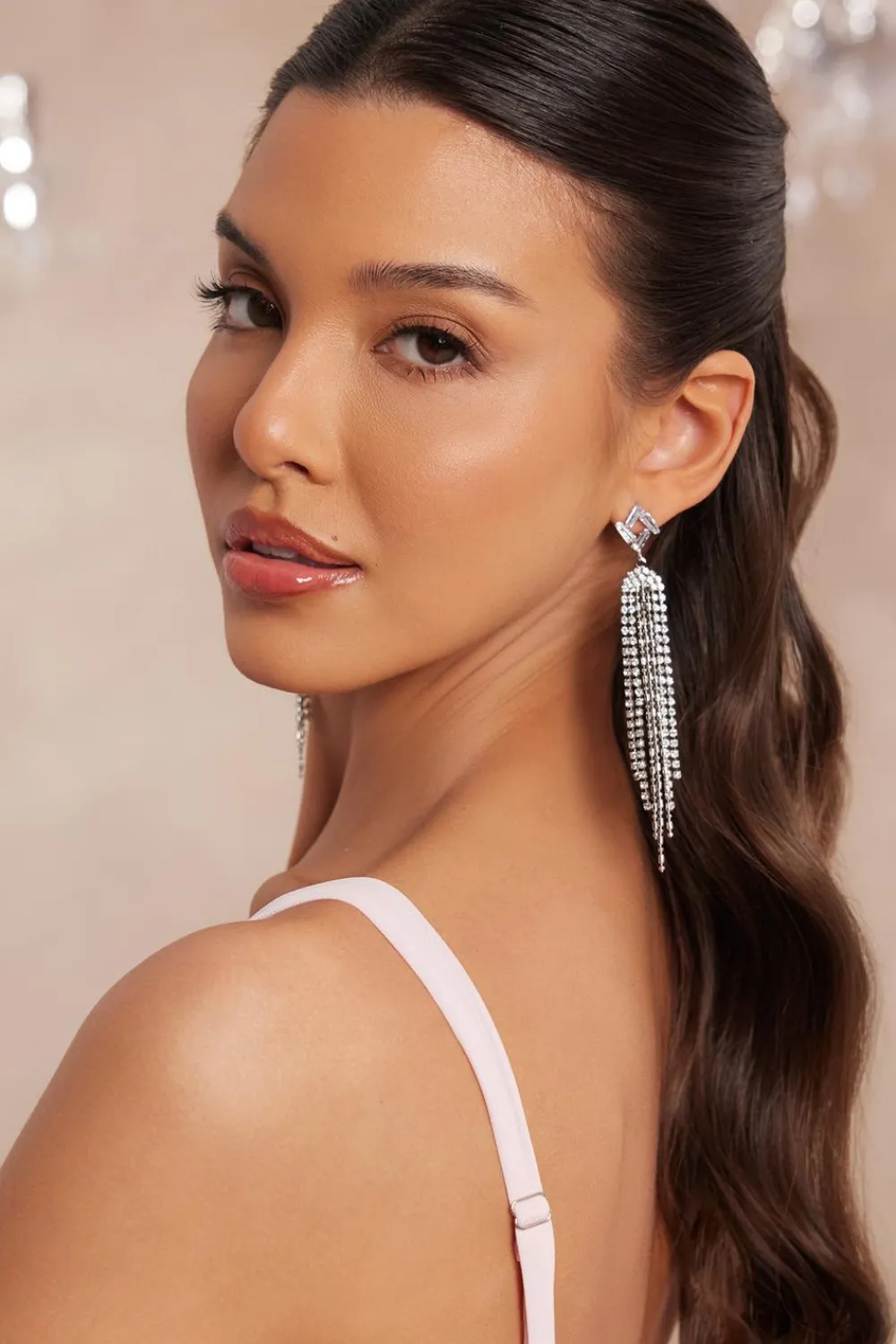 Quiz Jewellery|Earrings>Silver Diamante Fringe Earrings