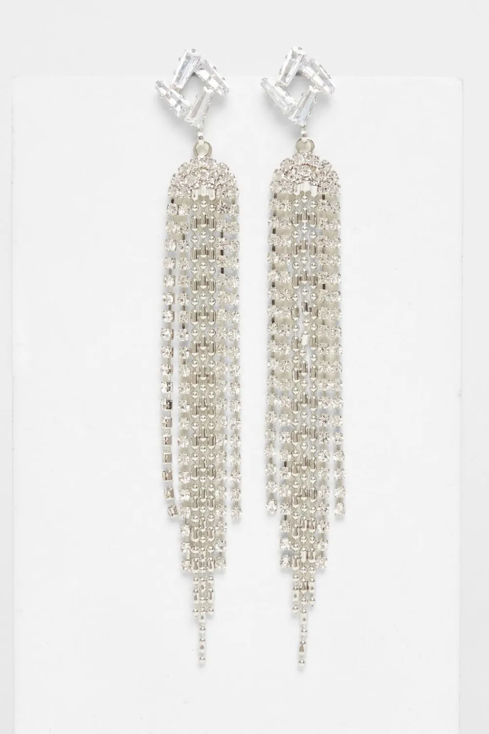 Quiz Jewellery|Earrings>Silver Diamante Fringe Earrings