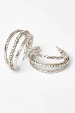 Quiz Jewellery|Earrings>Silver Diamante Hoop Earrings