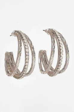 Quiz Jewellery|Earrings>Silver Diamante Hoop Earrings