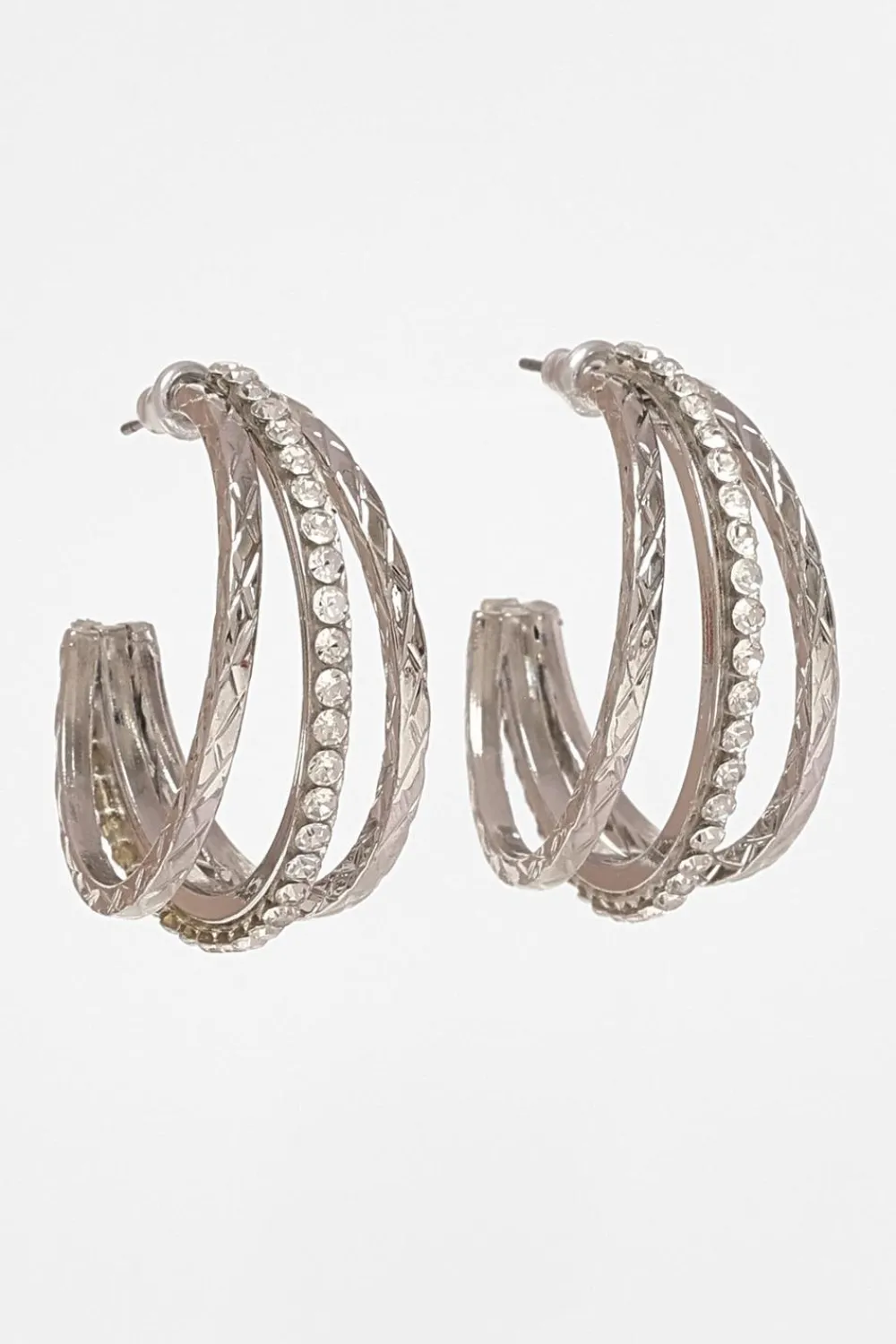 Quiz Jewellery|Earrings>Silver Diamante Hoop Earrings