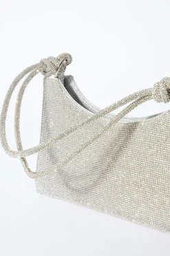 Quiz Bags>Silver Diamante Knot Shoulder Bag