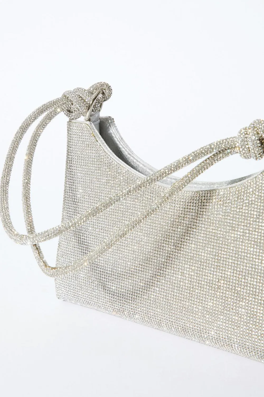 Quiz Bags>Silver Diamante Knot Shoulder Bag