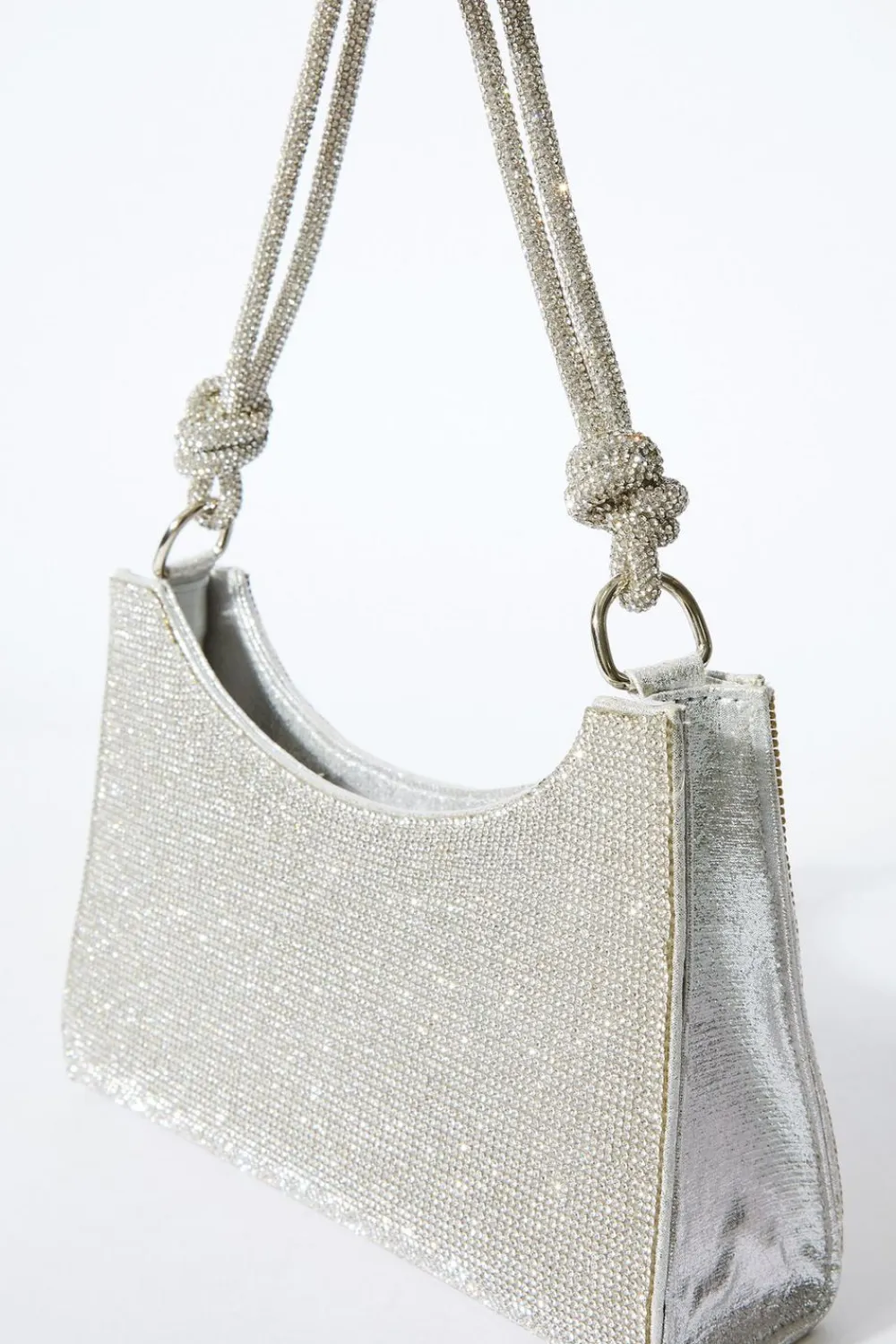 Quiz Bags>Silver Diamante Knot Shoulder Bag