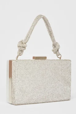 Quiz Wedding Accessories|Bags>Silver Diamante Knot Top Handle Bag