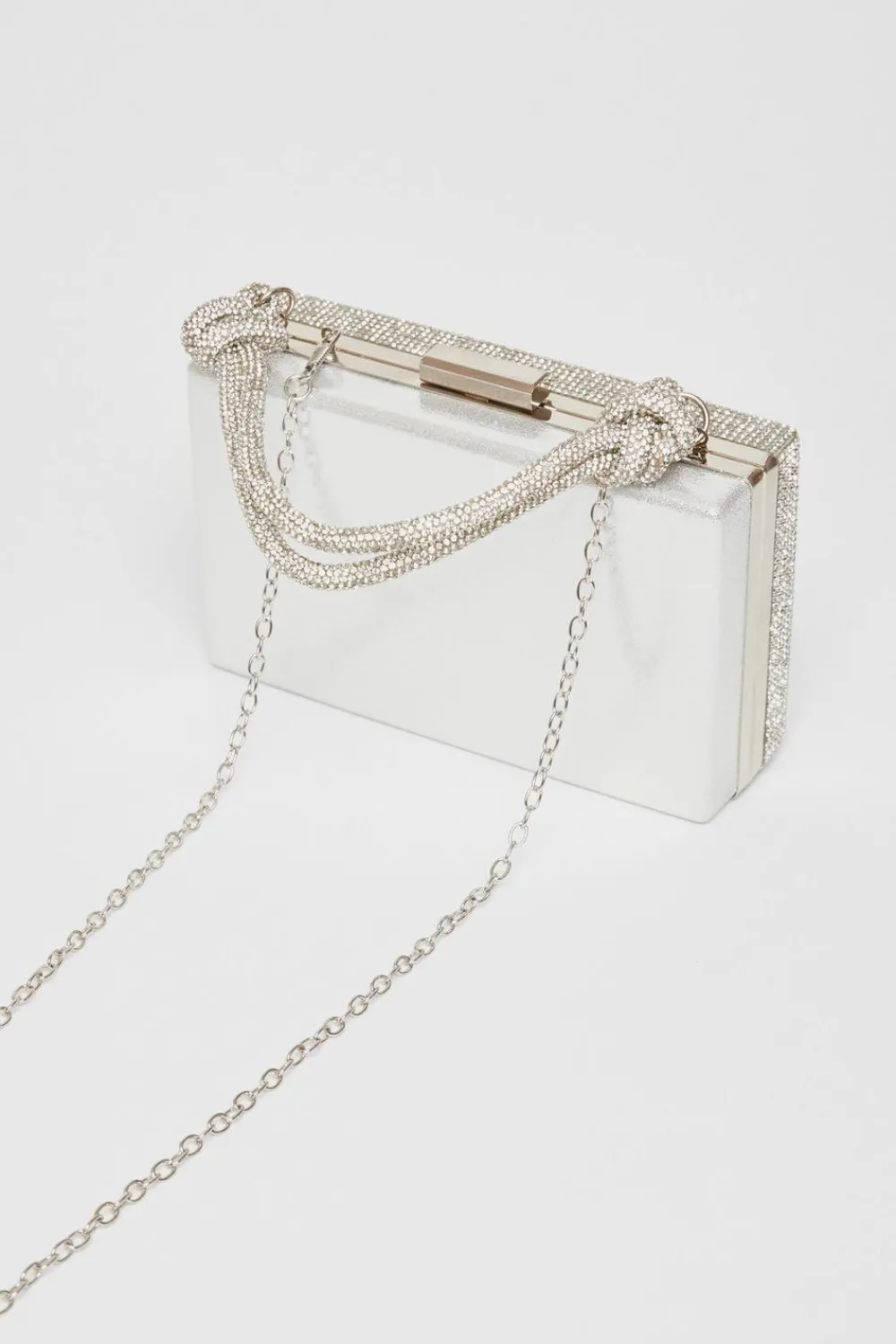 Quiz Wedding Accessories|Bags>Silver Diamante Knot Top Handle Bag