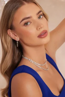 Quiz Wedding Accessories|Jewellery Sets>Silver Diamante Layered Necklace