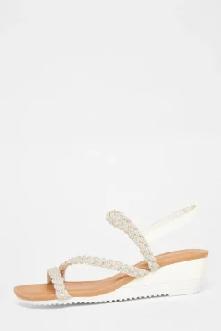 Quiz Wedges|Sandals>Silver Diamante Low Wedge Sandals