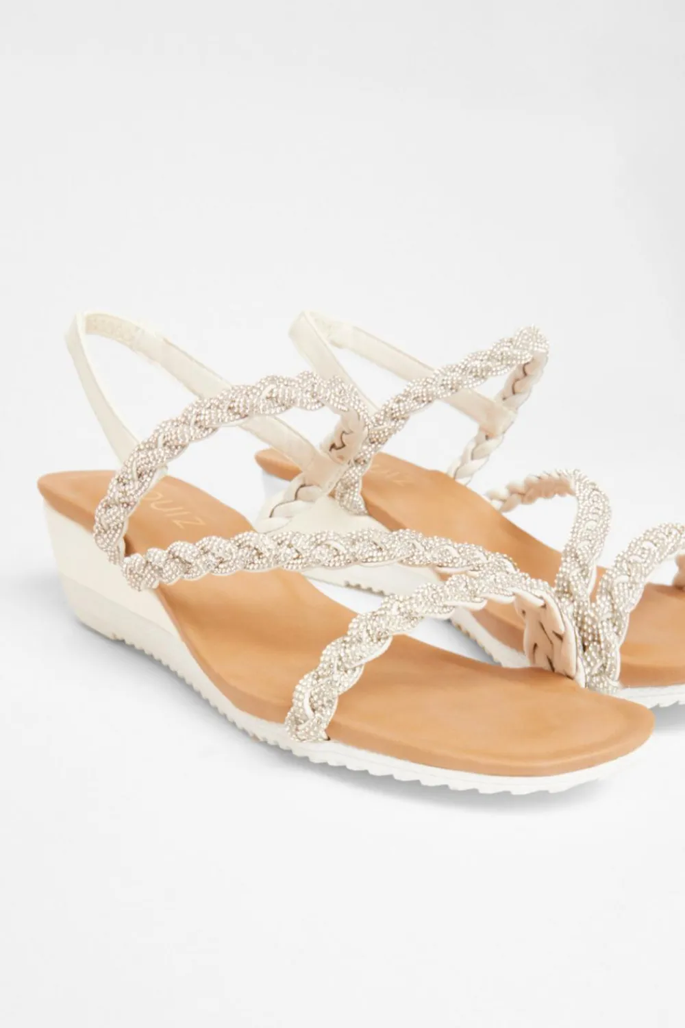 Quiz Wedges|Sandals>Silver Diamante Low Wedge Sandals