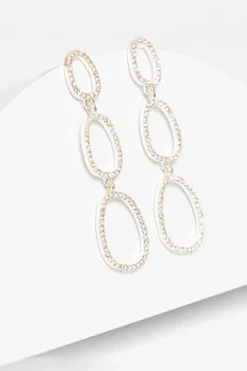 Quiz Jewellery|Earrings>Silver Diamante Oval Drop Earrings
