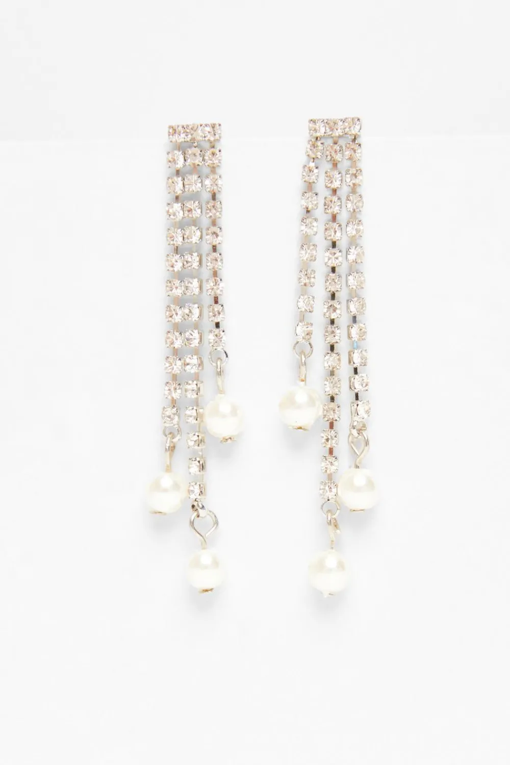 Quiz Wedding Accessories|Jewellery>Silver Diamante Pearl Fringe Earrings