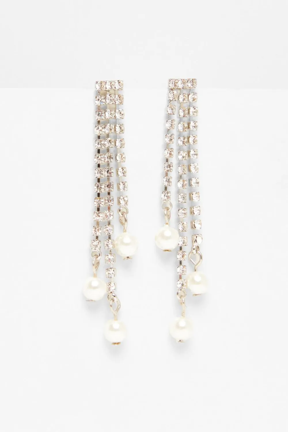 Quiz Wedding Accessories|Jewellery>Silver Diamante Pearl Fringe Earrings