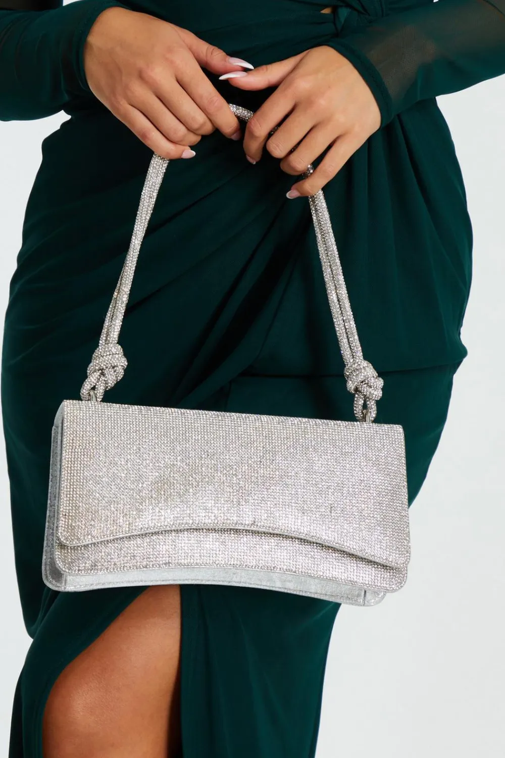 Quiz Bags|Shoe & Bag Sets>Silver Diamante Shoulder Bag
